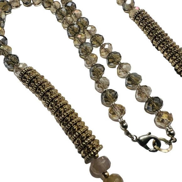 Beaded Necklace with Teardrop Pendant Earthy Tones Glass Long Fashion Jewelry - Picture 5 of 6